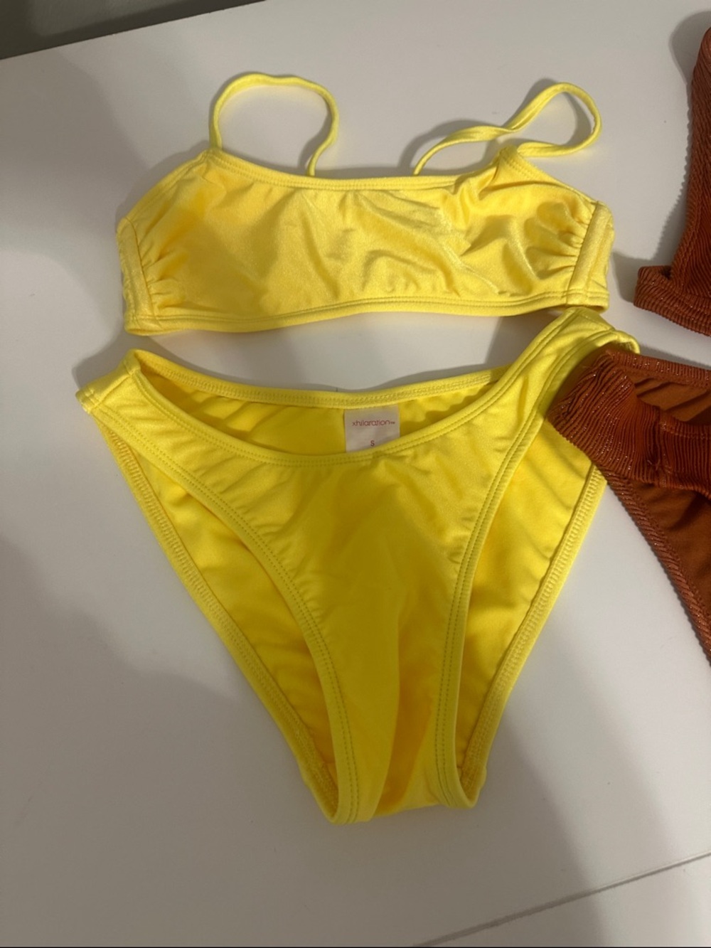 Xhilaration Yellow & Rust Ribbed Bikini Set - Picture 3 of 6